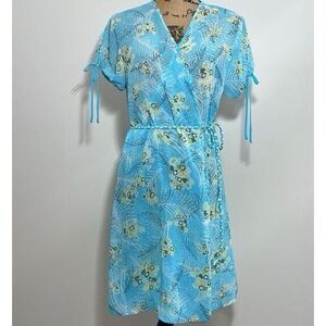 Oscar de la Renta Pink Label‎ Womens Robe Size Large Blue Floral Tie Beach Cover